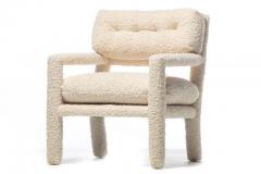 Milo Baughman Milo Baughman Parsons Style Ivory Boucl Chairs with en suite Ottoman c 1970s - 2216491