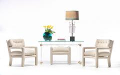 Milo Baughman Milo Baughman Parsons Style Ivory Boucl Chairs with en suite Ottoman c 1970s - 2216494