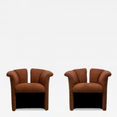 Milo Baughman Milo Baughman Plunging Open Back Lounge Chairs in Chocolate Brown Boucl c 1980 - 4523317