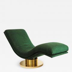 Milo Baughman Milo Baughman Rocking Swivel Chaise in Velvet on Brass Base 1970s Signed  - 2306364