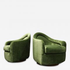 Milo Baughman Milo Baughman Rocking Swivel Lounge Chairs in Green Mohair - 2659054