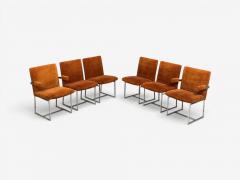 Milo Baughman Milo Baughman Six Dining Chairs Chrome Fabric USA 1970s - 4695397