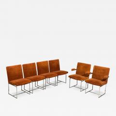 Milo Baughman Milo Baughman Six Dining Chairs Chrome Fabric USA 1970s - 4697885