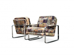 Milo Baughman Milo Baughman Style Bernhardt Vintage Lounge Club Chairs Pair Chrome Upholstery - 2673586