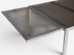 Milo Baughman Milo Baughman Style Expanding Dining Table Chrome Smoked Glass USA 1970s - 4695417