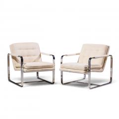 Milo Baughman Milo Baughman Style Mid Century Chrome Lounge Chairs Pair - 4820418