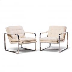 Milo Baughman Milo Baughman Style Mid Century Chrome Lounge Chairs Pair - 4820419