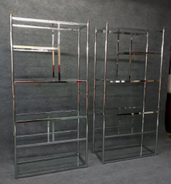 Milo Baughman Milo Baughman Style Pair Vintage Chrome Glass Brass Etagere Shelves Mid Century - 2559551