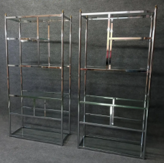 Milo Baughman Milo Baughman Style Pair Vintage Chrome Glass Brass Etagere Shelves Mid Century - 2559569