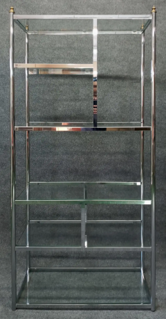 Milo Baughman Milo Baughman Style Pair Vintage Chrome Glass Brass Etagere Shelves Mid Century - 2559612