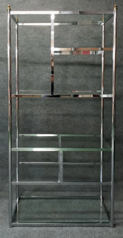 Milo Baughman Milo Baughman Style Pair Vintage Chrome Glass Brass Etagere Shelves Mid Century - 2559613