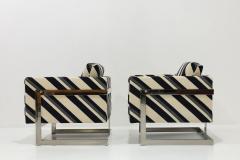 Milo Baughman Milo Baughman T Back Lounge Chairs in Kelly Wearstler Sereno Stripe Velvet - 3181714
