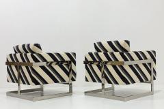 Milo Baughman Milo Baughman T Back Lounge Chairs in Kelly Wearstler Sereno Stripe Velvet - 3181718