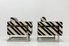 Milo Baughman Milo Baughman T Back Lounge Chairs in Kelly Wearstler Sereno Stripe Velvet - 3181719