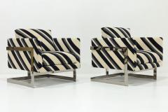 Milo Baughman Milo Baughman T Back Lounge Chairs in Kelly Wearstler Sereno Stripe Velvet - 3181720