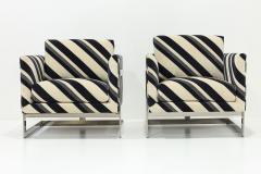 Milo Baughman Milo Baughman T Back Lounge Chairs in Kelly Wearstler Sereno Stripe Velvet - 3181721