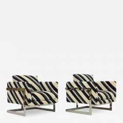 Milo Baughman Milo Baughman T Back Lounge Chairs in Kelly Wearstler Sereno Stripe Velvet - 3182913