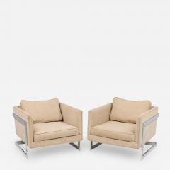 Milo Baughman Milo Baughman Thayer Coggin Beige Upholstery Chrome Floating Cube Armchairs - 2792525