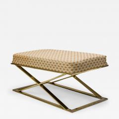 Milo Baughman Milo Baughman Thayer Coggin Brass And Beige Patterned Upholstery X Bench - 3178131