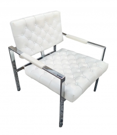 Milo Baughman Milo Baughman Thayer Coggin Pair Diamond Tufted Vinyl Chrome Frame Lounge Chairs - 2721325