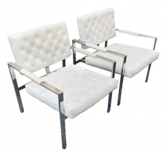 Milo Baughman Milo Baughman Thayer Coggin Pair Diamond Tufted Vinyl Chrome Frame Lounge Chairs - 2721404