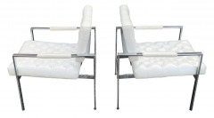 Milo Baughman Milo Baughman Thayer Coggin Pair Diamond Tufted Vinyl Chrome Frame Lounge Chairs - 2721405