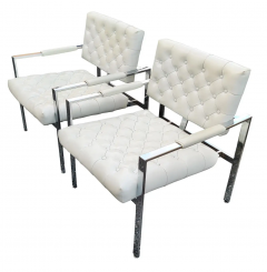 Milo Baughman Milo Baughman Thayer Coggin Pair Diamond Tufted Vinyl Chrome Frame Lounge Chairs - 2721414