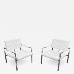 Milo Baughman Milo Baughman Thayer Coggin Pair Diamond Tufted Vinyl Chrome Frame Lounge Chairs - 2724784