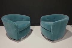 Milo Baughman Milo Baughman Tilt Swivel Lounge Chairs in Dusty Blue Mohair - 2294063