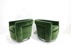 Milo Baughman Milo Baughman Tilt Swivel Lounge Chairs in Plush Green Mohair 1970s - 4714519