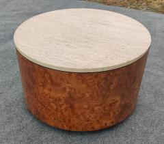 Milo Baughman Milo Baughman for Thayer Coggin Ash Burl Travertine Drum Coffee Table - 4358817