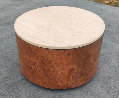 Milo Baughman Milo Baughman for Thayer Coggin Ash Burl Travertine Drum Coffee Table - 4358818
