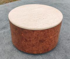 Milo Baughman Milo Baughman for Thayer Coggin Ash Burl Travertine Drum Coffee Table - 4358819