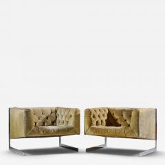 Milo Baughman Milo Baughman for Thayer Coggin Cantilever Steel Tufted Lounge Chairs Pair - 4653829