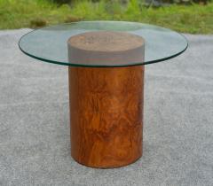 Milo Baughman Milo Baughman for Thayer Coggin Drum Form Burl Wood Side Table with Glass Top - 4292919