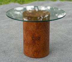 Milo Baughman Milo Baughman for Thayer Coggin Drum Form Burl Wood Side Table with Glass Top - 4292960