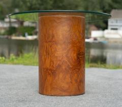 Milo Baughman Milo Baughman for Thayer Coggin Drum Form Burl Wood Side Table with Glass Top - 4292969