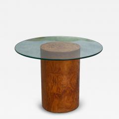 Milo Baughman Milo Baughman for Thayer Coggin Drum Form Burl Wood Side Table with Glass Top - 4297032