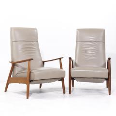 Milo Baughman Milo Baughman for Thayer Coggin MCM Leather Walnut Lounge Chair Recliner Pair - 3838425