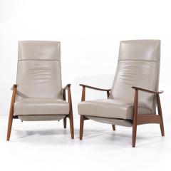 Milo Baughman Milo Baughman for Thayer Coggin MCM Leather Walnut Lounge Chair Recliner Pair - 3838426