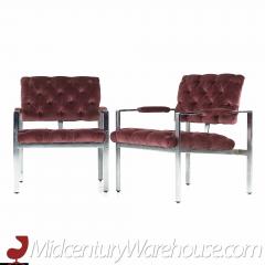 Milo Baughman Milo Baughman for Thayer Coggin Mid Century Chrome Tufted Arm Chairs Pair - 3691897