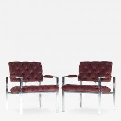 Milo Baughman Milo Baughman for Thayer Coggin Mid Century Chrome Tufted Arm Chairs Pair - 3731797