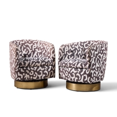 Milo Baughman Milo Baughman for Thayer Coggin Mid Century Roxy Brass Swivel Club Chairs Pair - 4733920