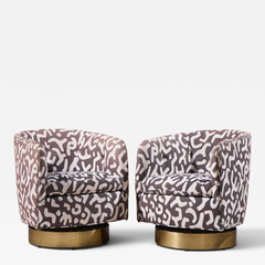 Milo Baughman Milo Baughman for Thayer Coggin Mid Century Roxy Brass Swivel Club Chairs Pair - 4734941
