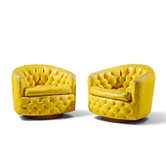 Milo Baughman Milo Baughman for Thayer Coggin Mid Century Tufted Swivel Lounge Chairs Pair - 4714174