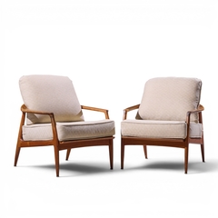 Milo Baughman Milo Baughman for Thayer Coggin Mid Century Walnut Lounge Chairs Pair - 4710935