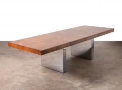 Milo Baughman Milo Baughman for Thayer Coggin Olive Burlwood Chrome Dining Table w 2 Leaves - 4221024