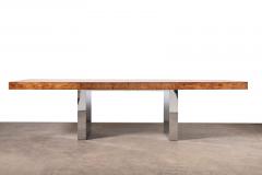 Milo Baughman Milo Baughman for Thayer Coggin Olive Burlwood Chrome Dining Table w 2 Leaves - 4221026