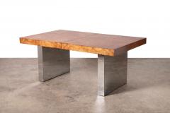 Milo Baughman Milo Baughman for Thayer Coggin Olive Burlwood Chrome Dining Table w 2 Leaves - 4221028