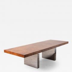 Milo Baughman Milo Baughman for Thayer Coggin Olive Burlwood Chrome Dining Table w 2 Leaves - 4225422